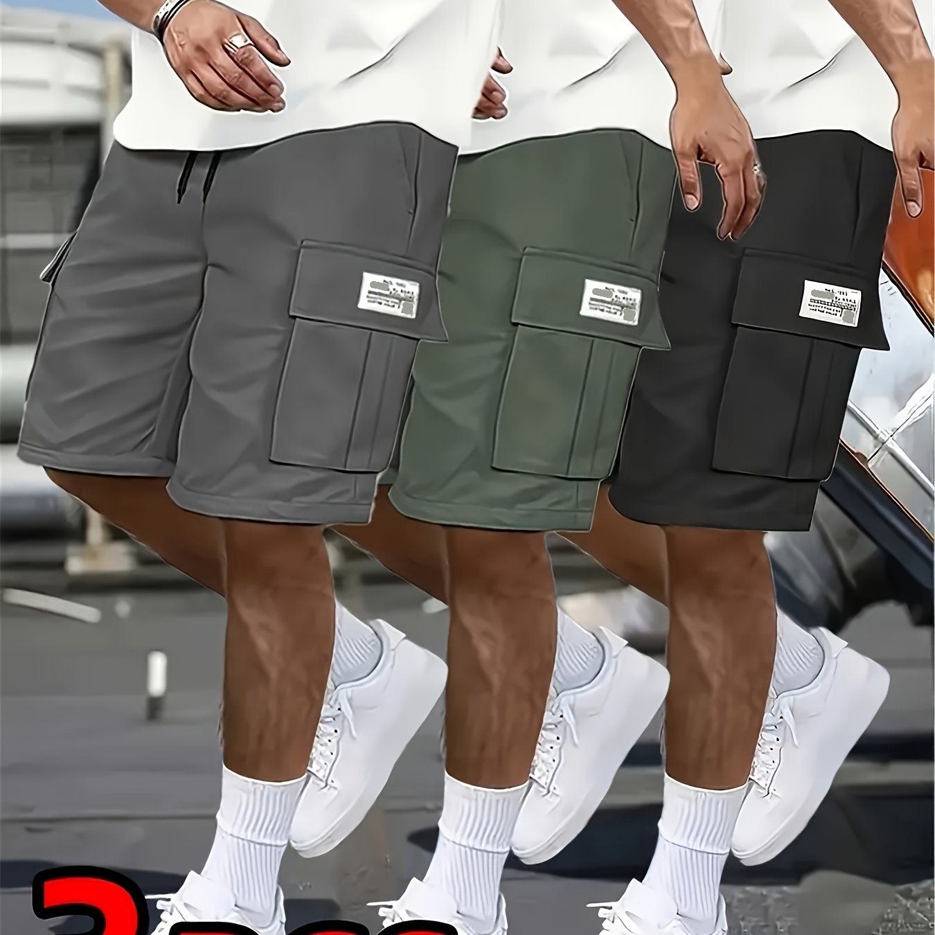Men's Casual Loose Shorts Set with Large Pockets for Work