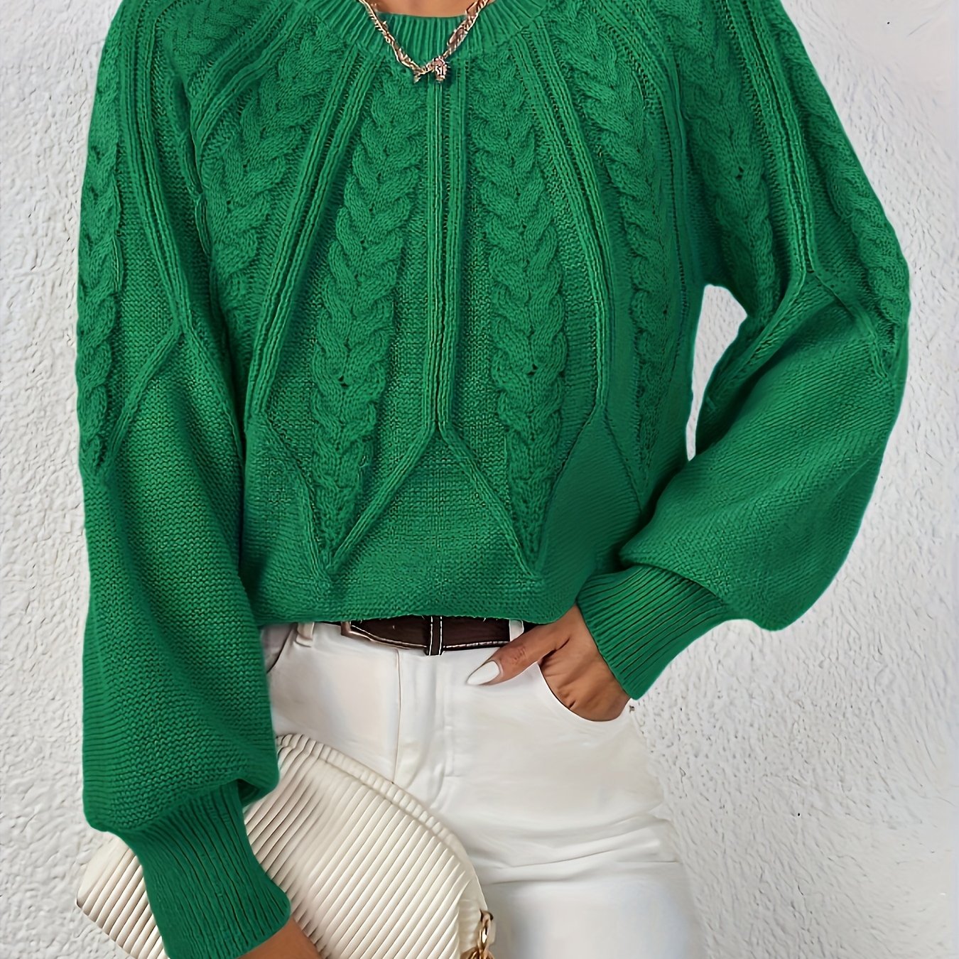 Womens Elegant Round Neck Sweater Solid Knitwear For Fall