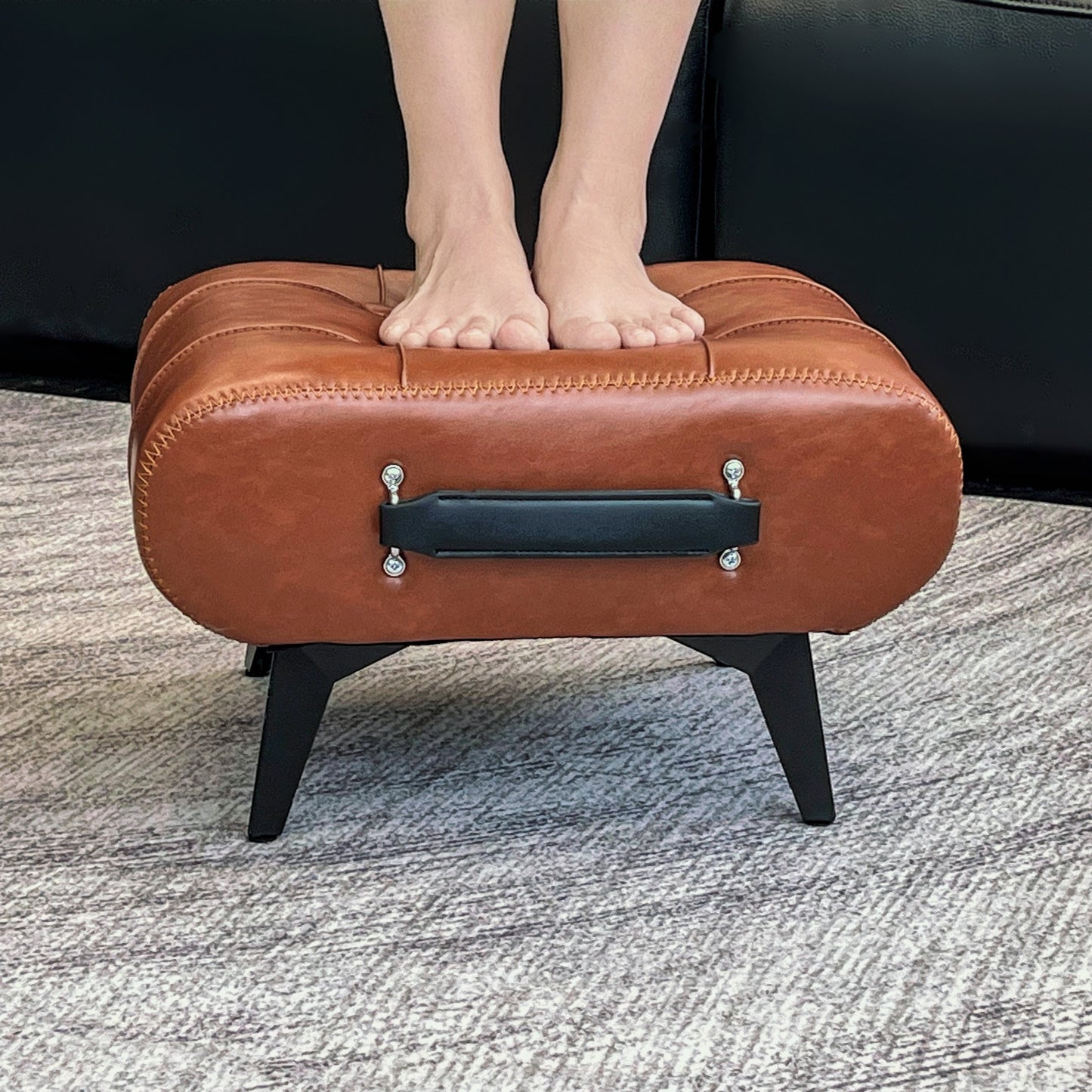 Stylish Leather Stool Oil Wax Finish Low Footstool Pro