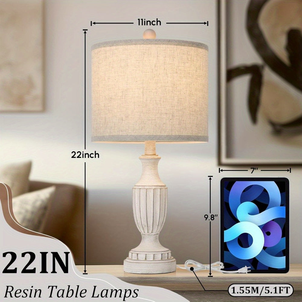 SUCOLITE Farmhouse Table Lamps Set With Linen Shade