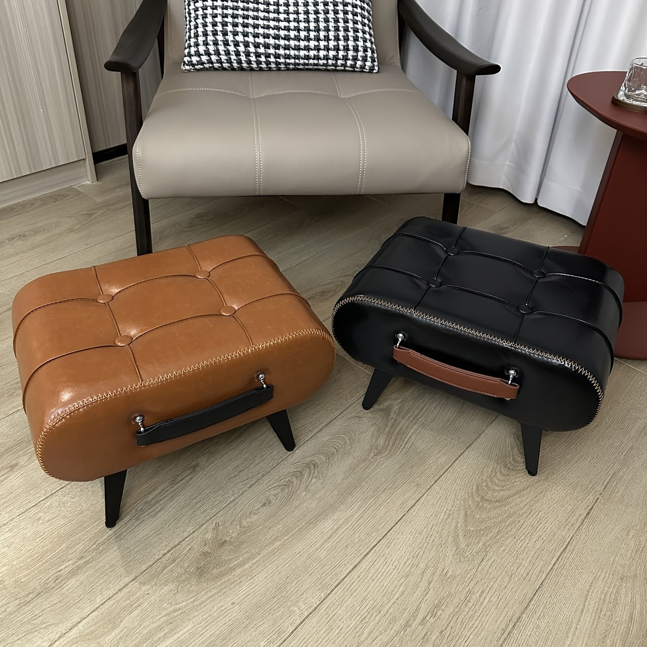 Stylish Leather Stool Oil Wax Finish Low Footstool Pro