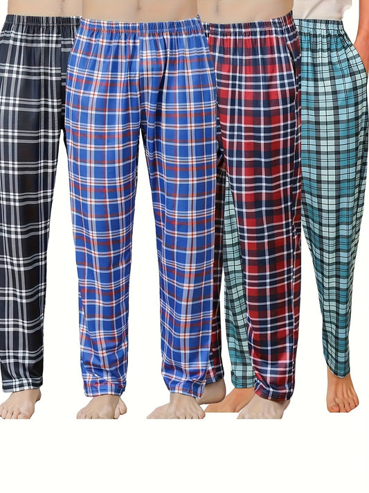 Men's 4 Pairs Plaid Lounge Pants Set for All Seasons