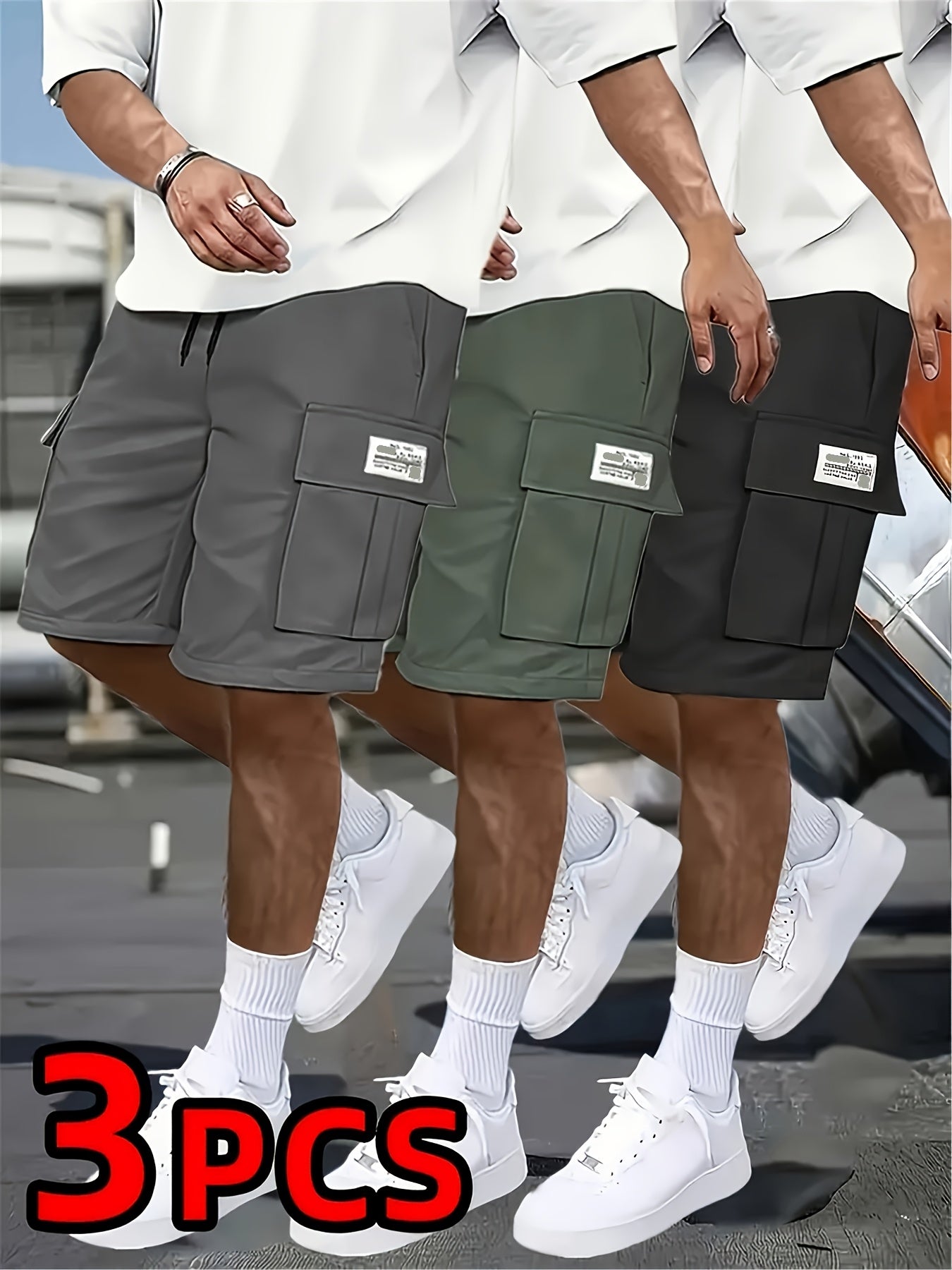 Men's Casual Loose Shorts Set with Large Pockets for Work