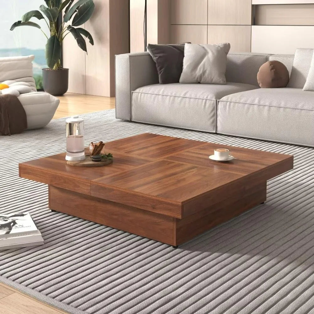 Color Marble Veneer Coffee Table With Sliding Top Storage
