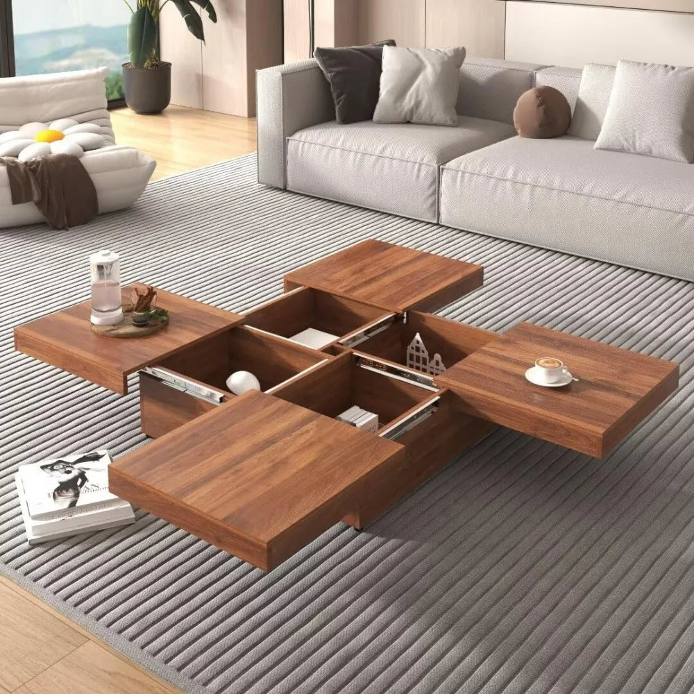 Color Marble Veneer Coffee Table With Sliding Top Storage