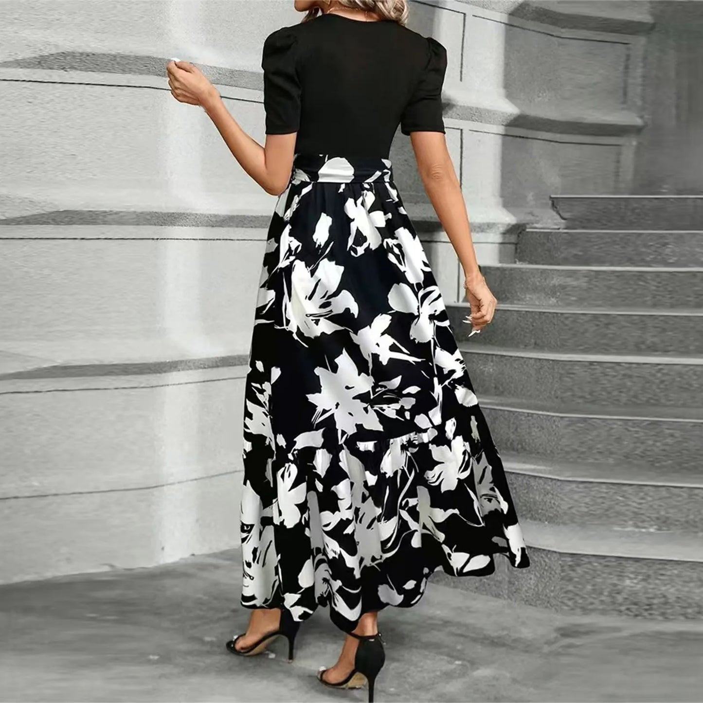 Floral Print High Waist Maxi Dress for Women Spring