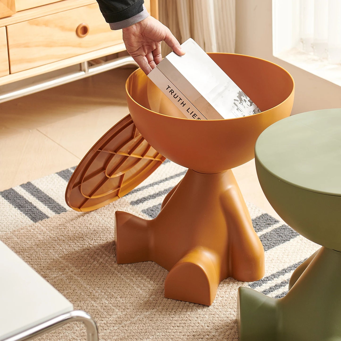 Wedyvko Coffee Table Modern Round Matte Finish Storage