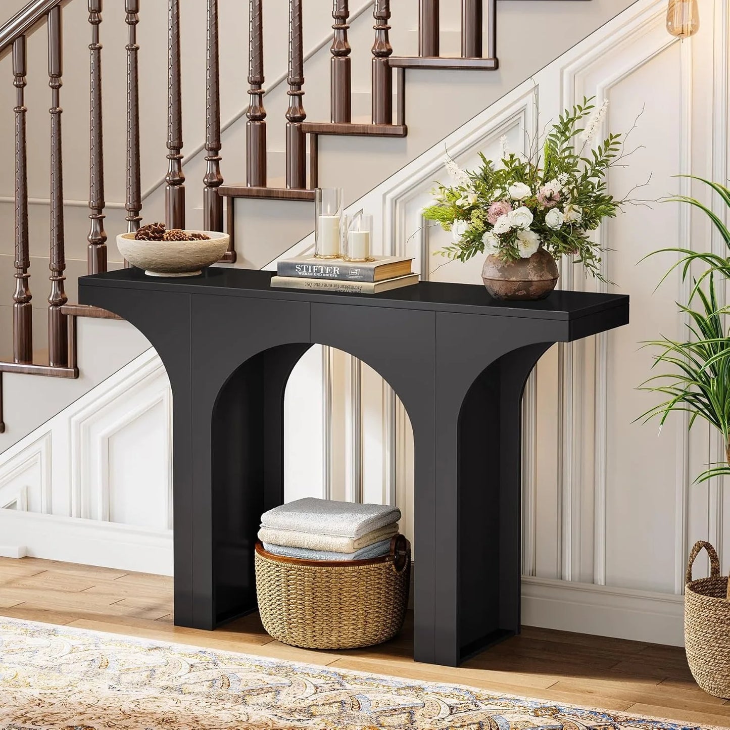 Little Tree Modern Black Console Table with Arched Design