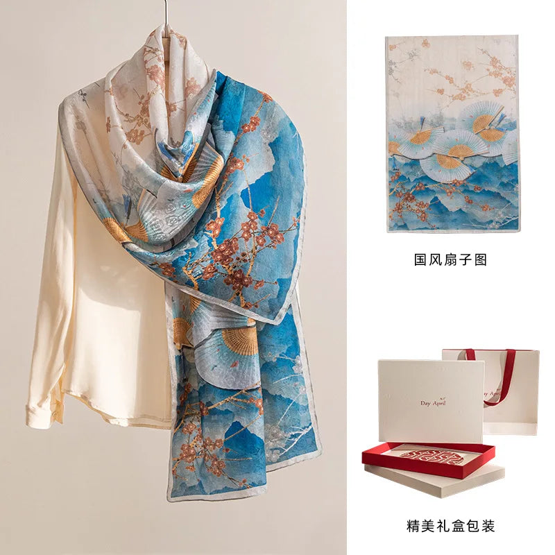 DayAprilCN Mulberry Silk Scarf Shawl For Women Elegant