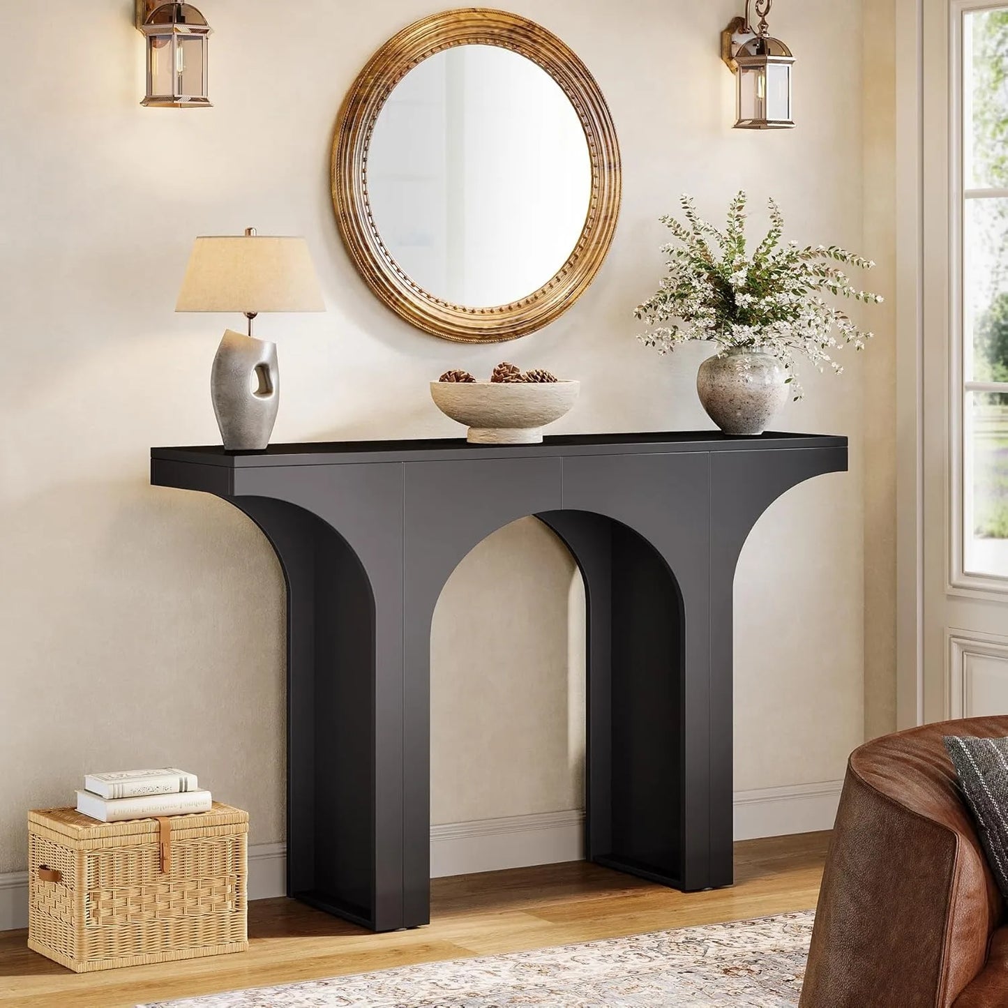 Little Tree Modern Black Console Table with Arched Design