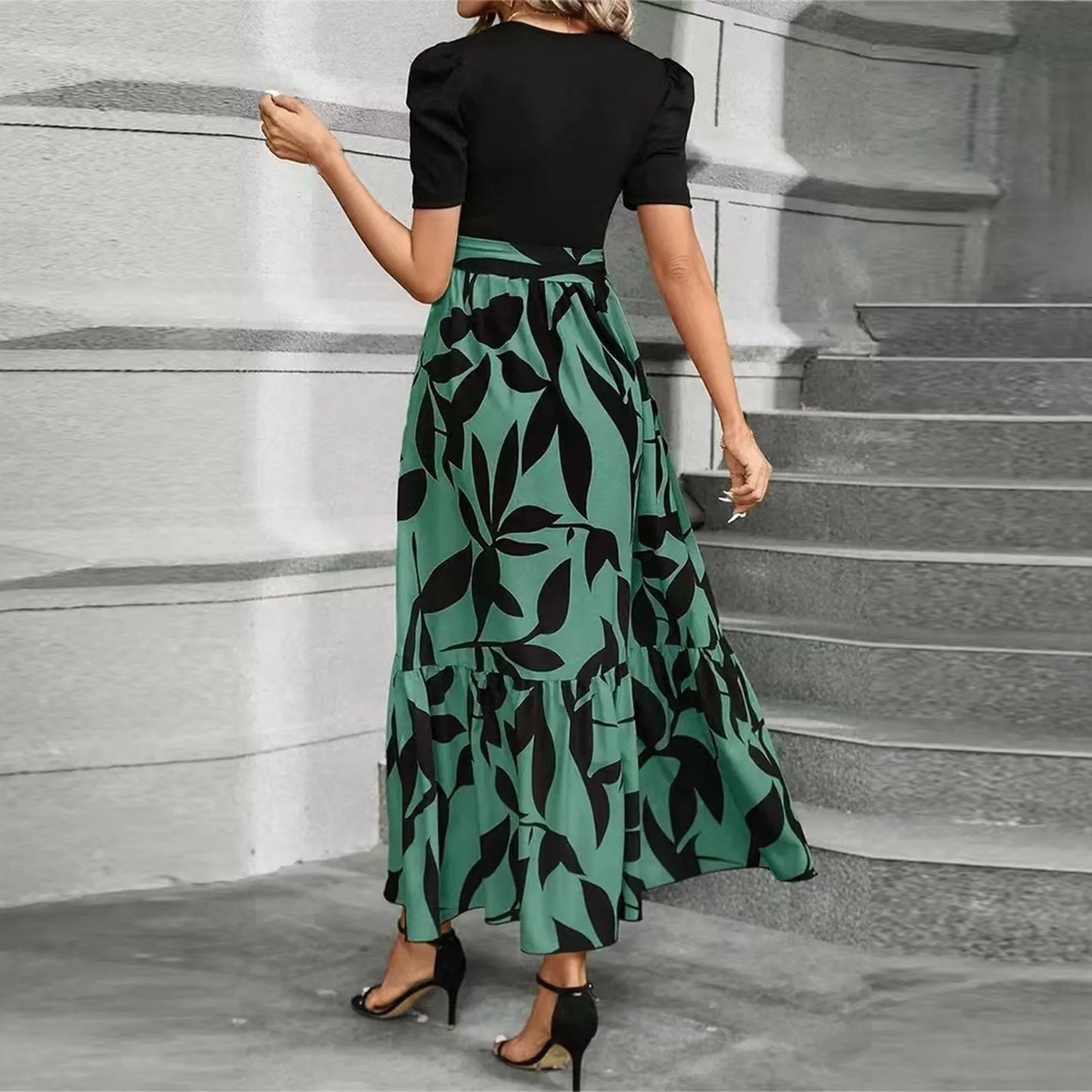 Floral Print High Waist Maxi Dress for Women Spring