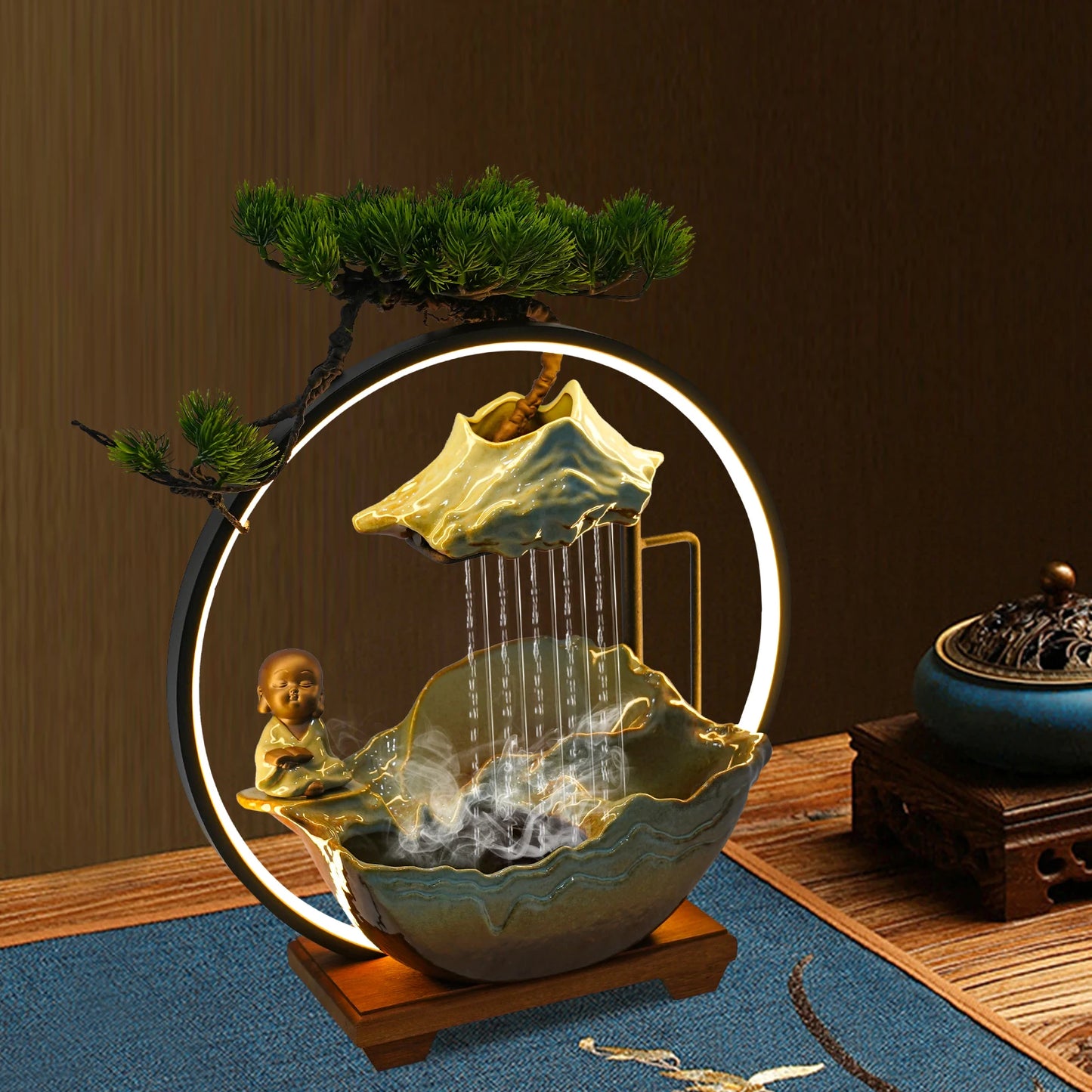 Bymaocar Modern Ceramic Wood Tabletop Water Fountain