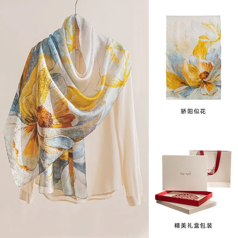 DayAprilCN Mulberry Silk Scarf Shawl For Women Elegant