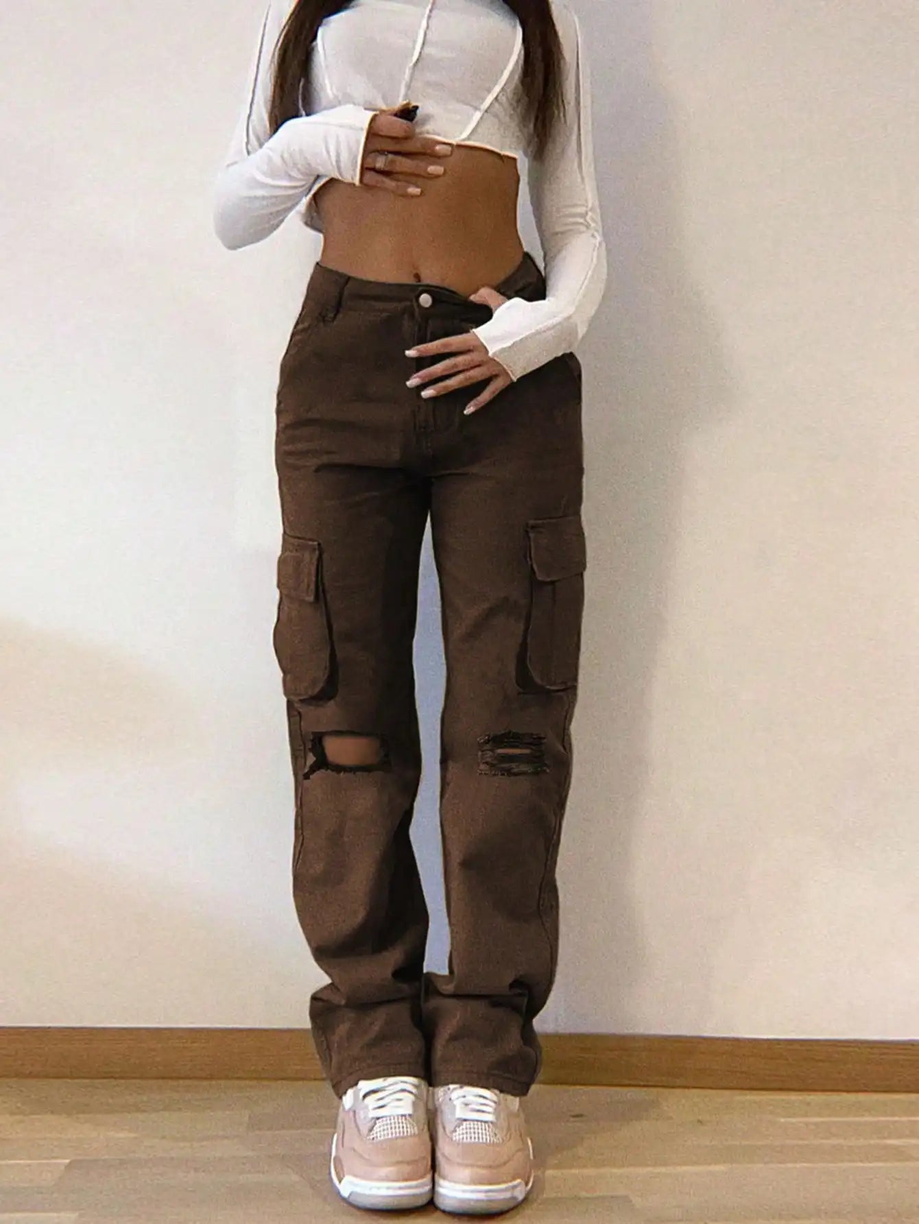 Guangdong Women Jeans Wave Pocket Wide Leg Regular Fit