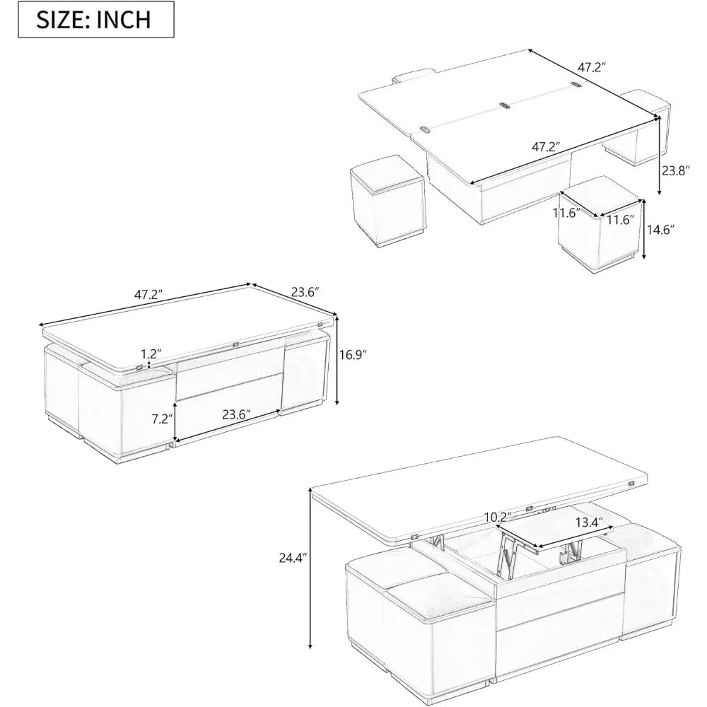 MKDK Lift Top Coffee Table Foldable Top Storage Ottomans