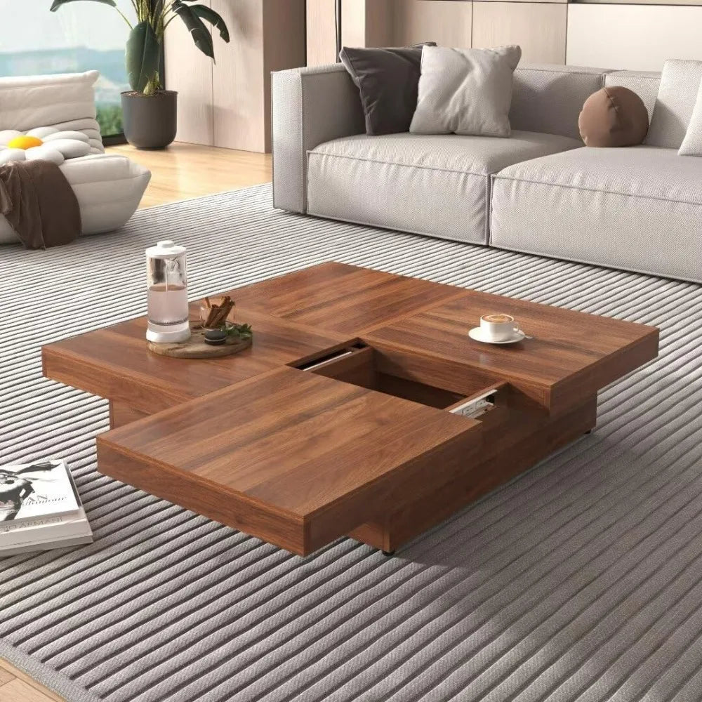 Color Marble Veneer Coffee Table With Sliding Top Storage