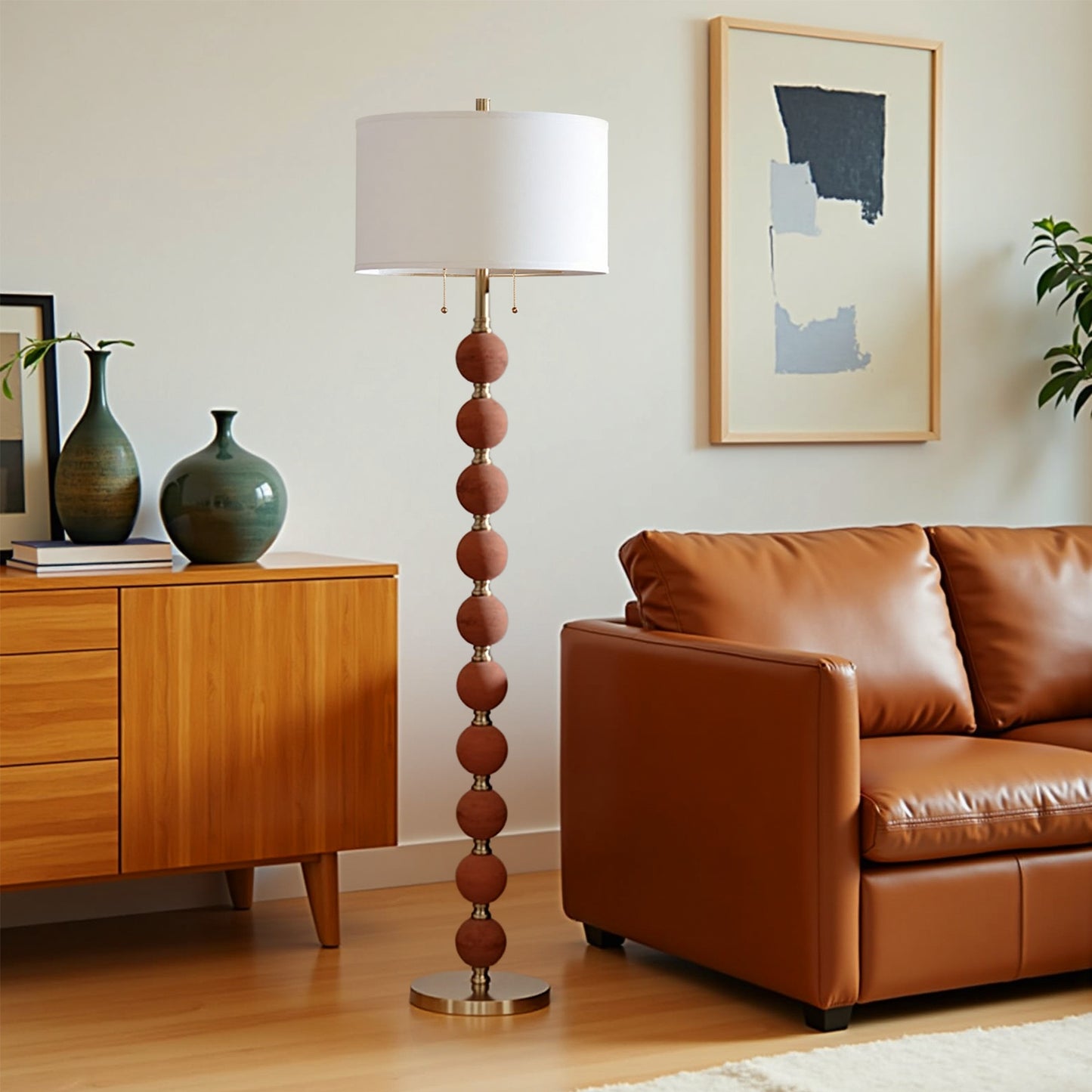 STANBOW Modern Floor Lamp With Linen Shade And Dual Pull