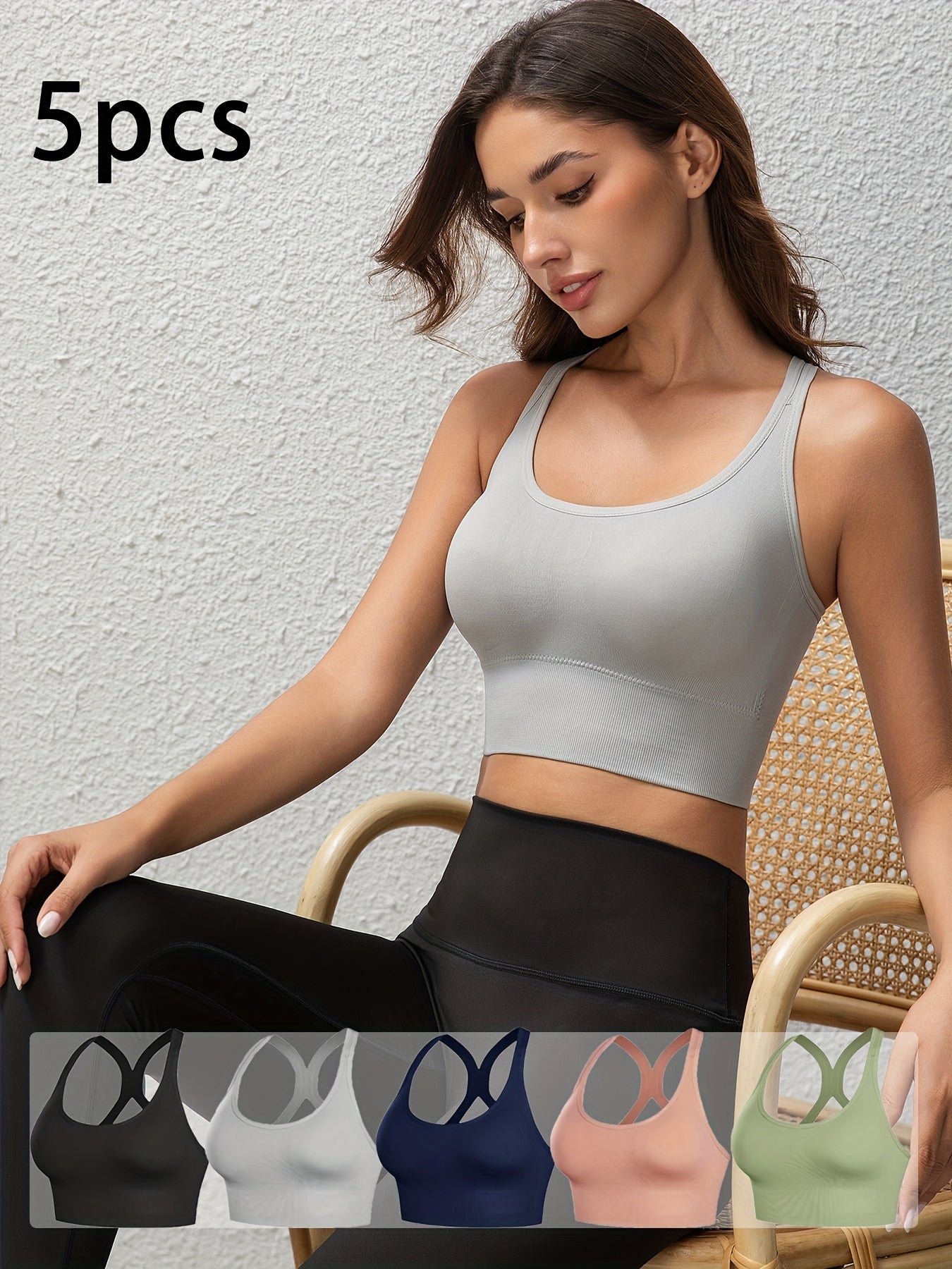 High-Support Wireless Sports Bra with Removable Pads and Crisscross Design