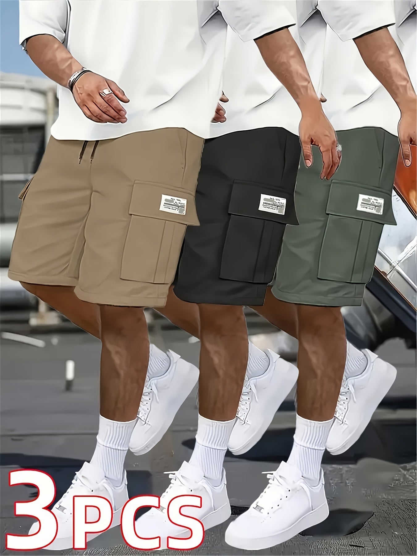 Men's Casual Loose Shorts Set with Large Pockets for Work