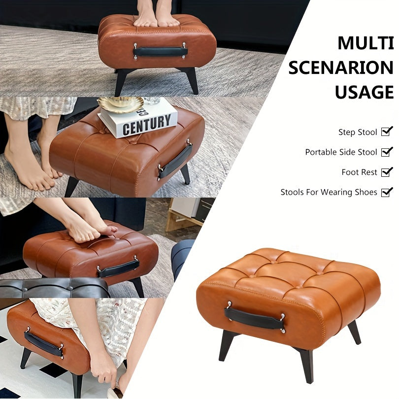 Stylish Leather Stool Oil Wax Finish Low Footstool Pro