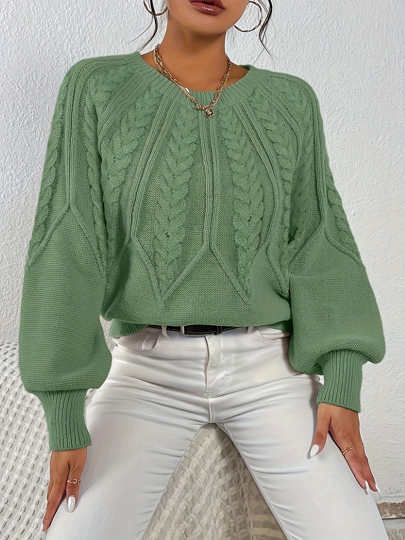 Womens Elegant Round Neck Sweater Solid Knitwear For Fall