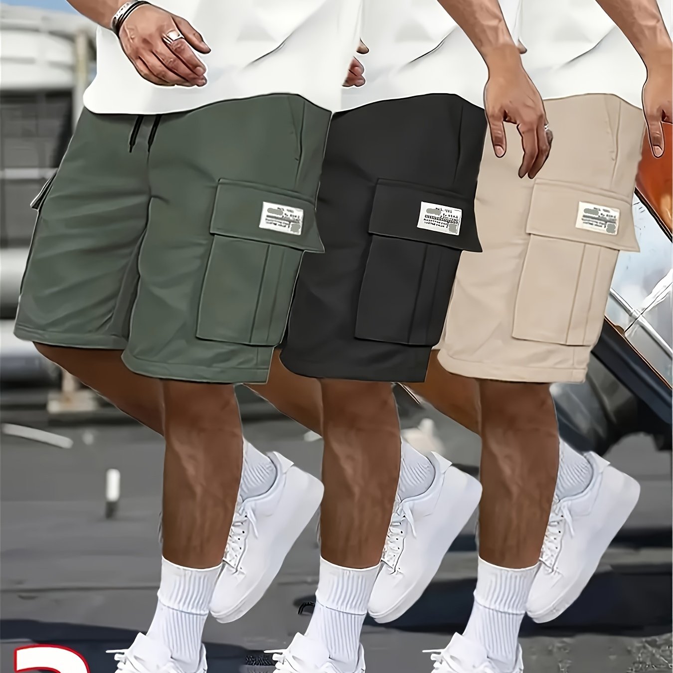 Men's Casual Loose Shorts Set with Large Pockets for Work