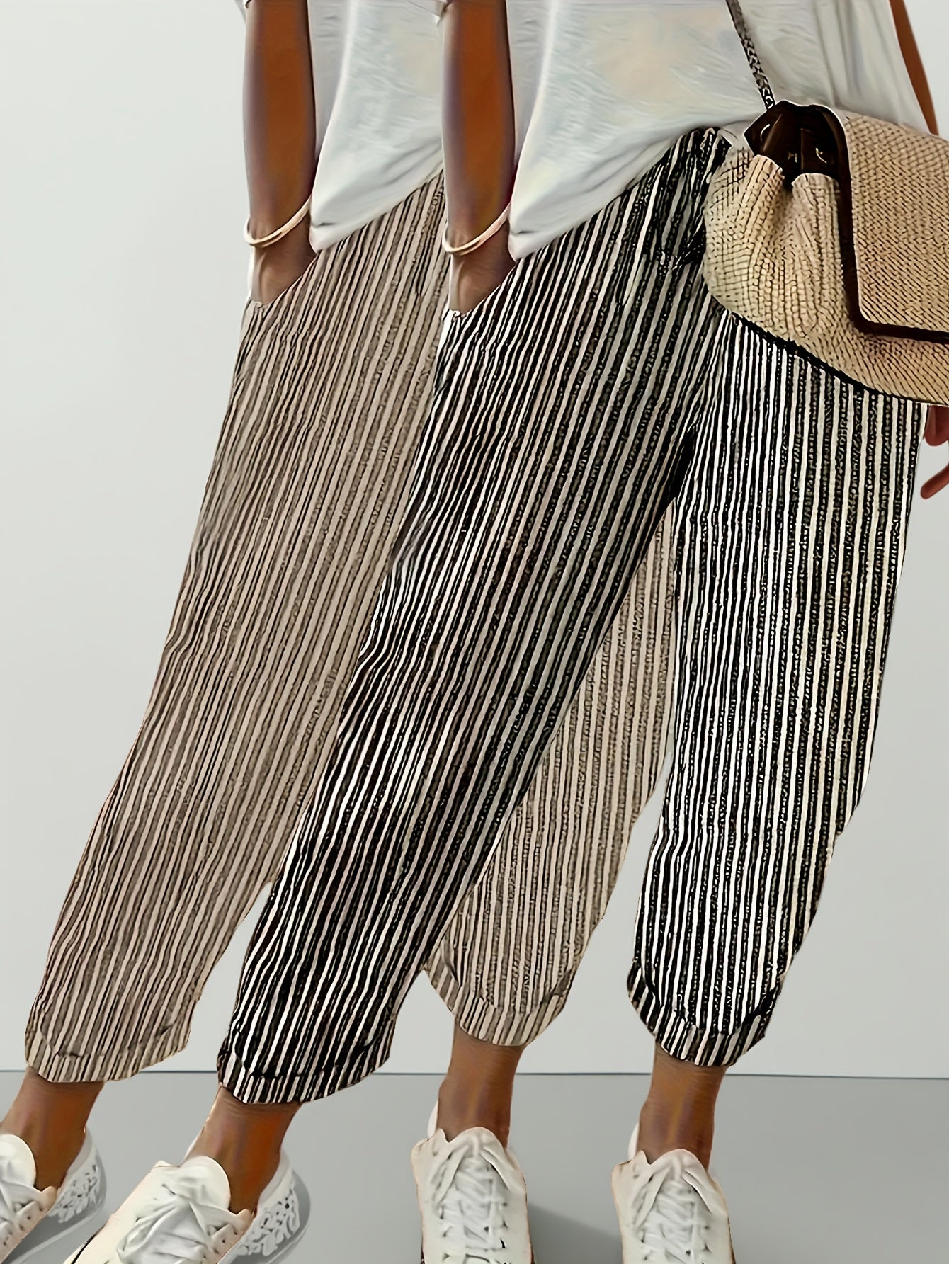 Two Pack Striped Casual Polyester Pants All Season Wear