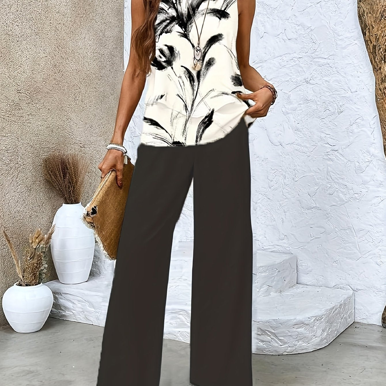 Textured Stripe Print Vest and Pants Leisure Suit Set