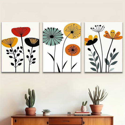 Nordic Style Flower With Wooden Framed Wall Art Canvas