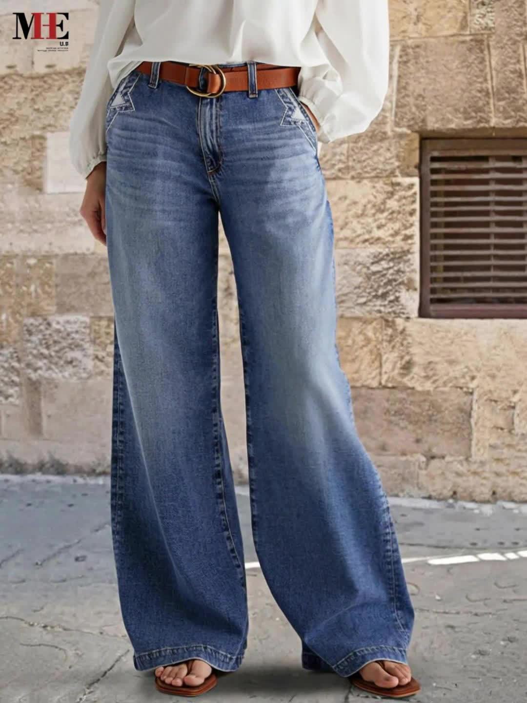 HME Ladies Stretch And Straight Leg Denim Trousers