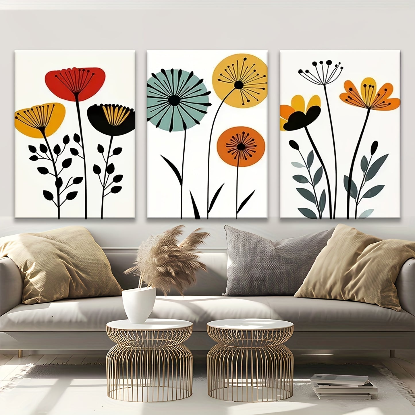 Nordic Style Flower With Wooden Framed Wall Art Canvas