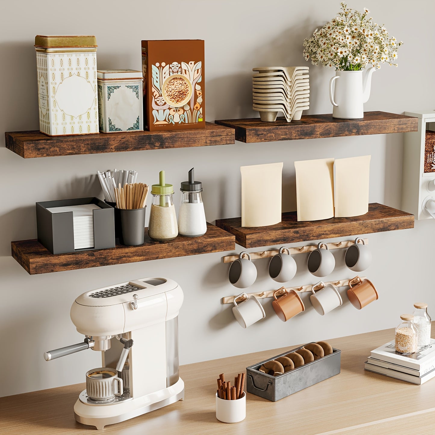 Rustic Floating Wall Shelves with Invisible Brackets for Decor