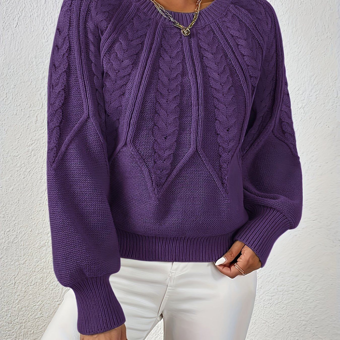 Womens Elegant Round Neck Sweater Solid Knitwear For Fall