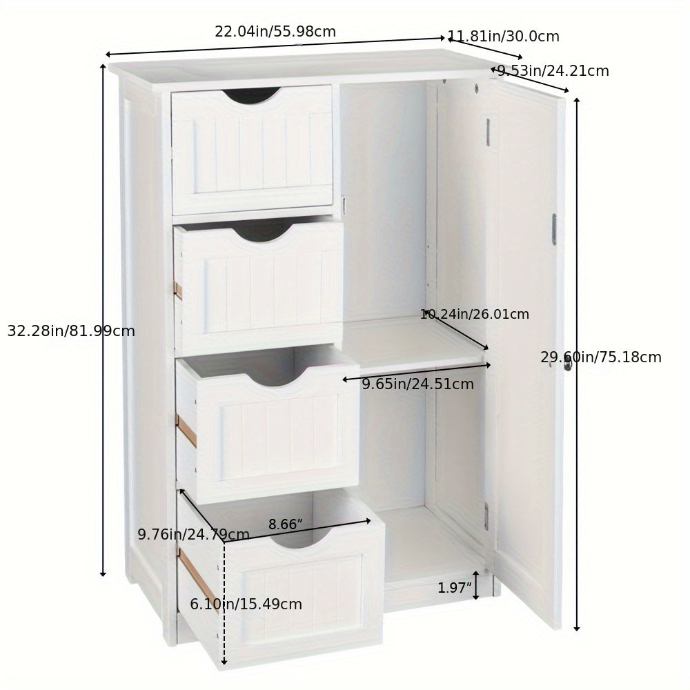 Elegant White Bathroom Storage Cabinet with Drawers for Organization