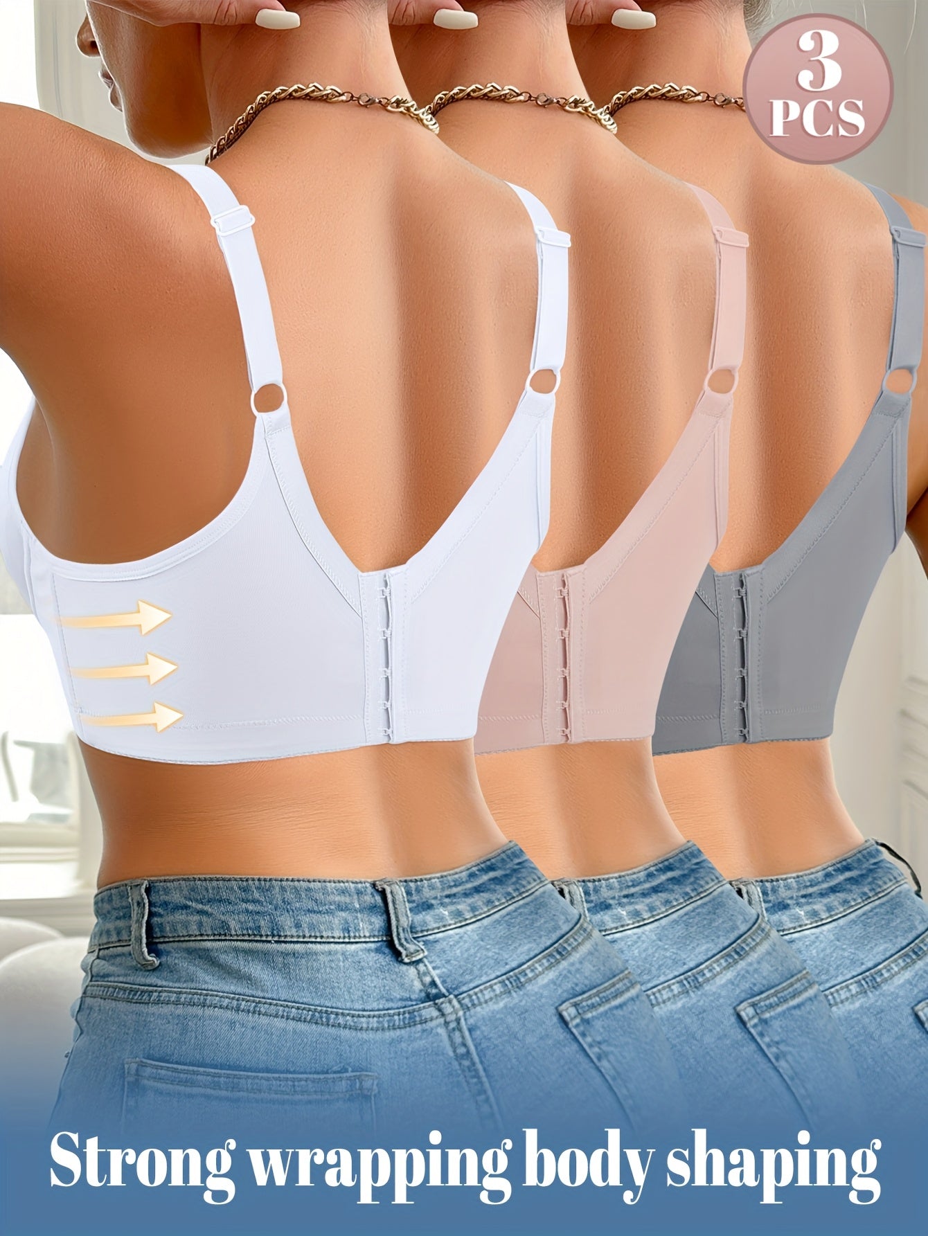 Elegant Lace Push Up Bra 3Piece Non Removable Padding