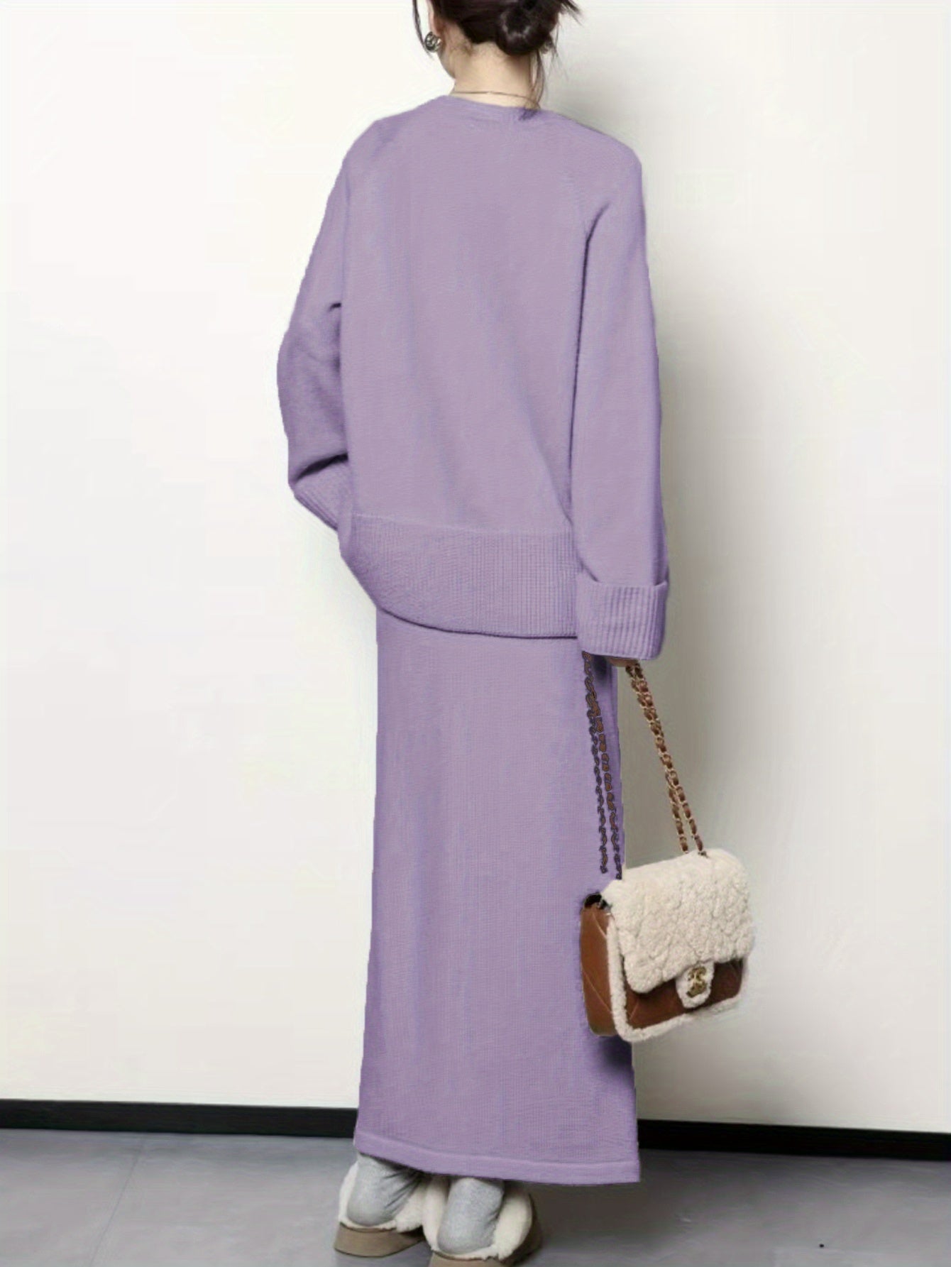 French Inspired Loose Fit Sweater And Skirt Set For Women