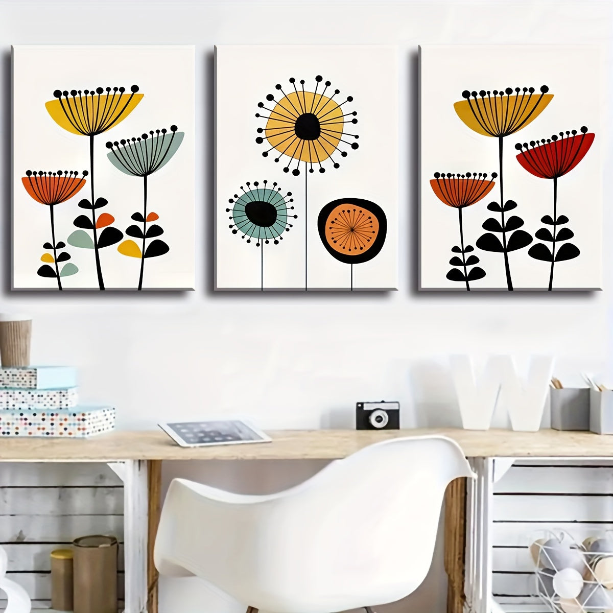 Framed Canvas Art Set Modern Medieval Flower Wall Decor