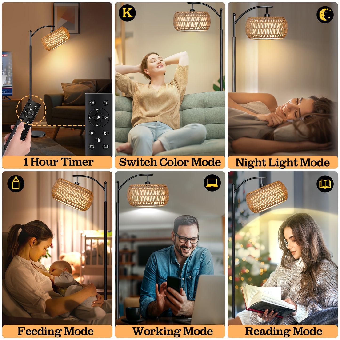 Modern Farmhouse Dimmable Floor Lamp with Remote Control