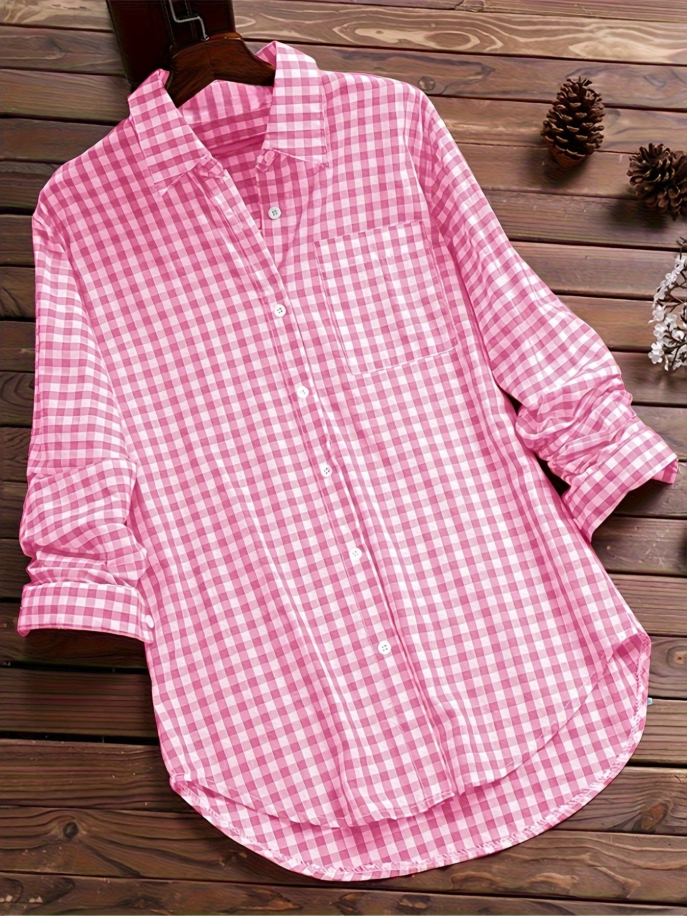 Vintage Gingham Shirt For Women Long Sleeve Button Up