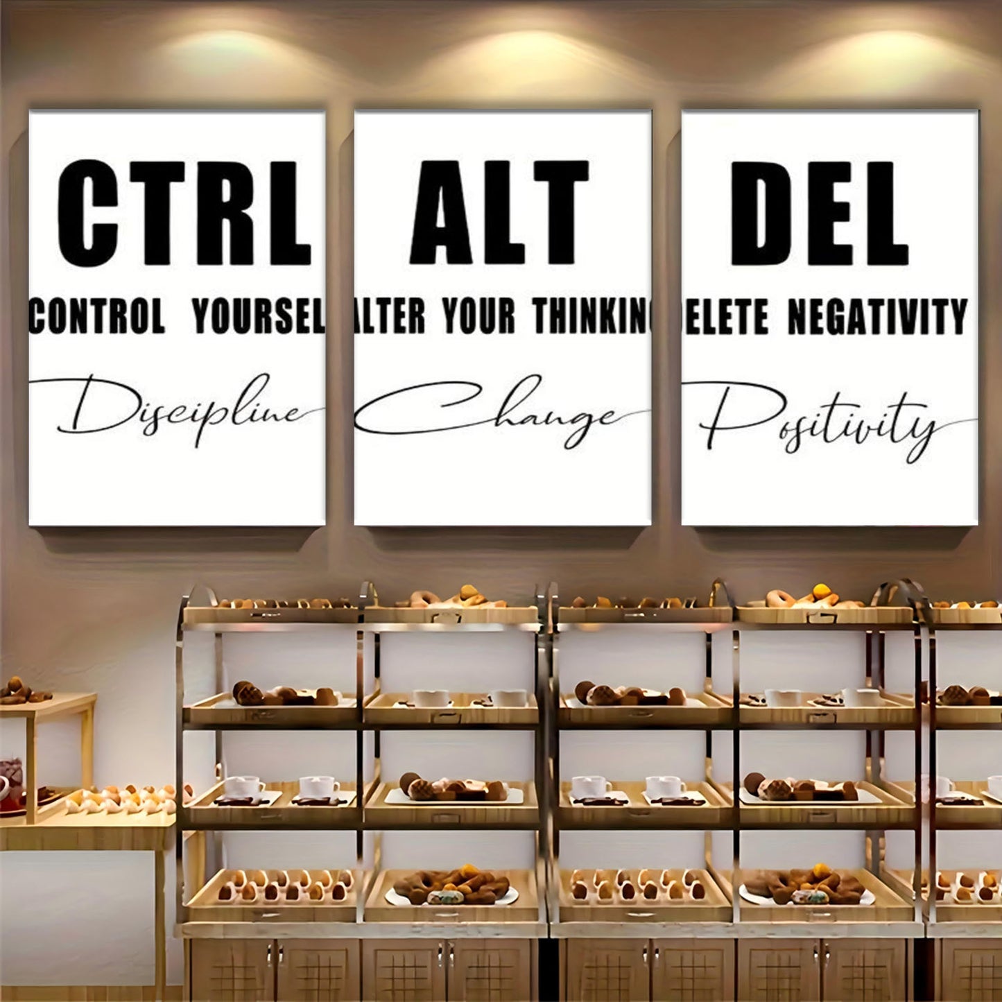 Wrapped Wood Frame Abstract Wall Art Trio Positive Quotes