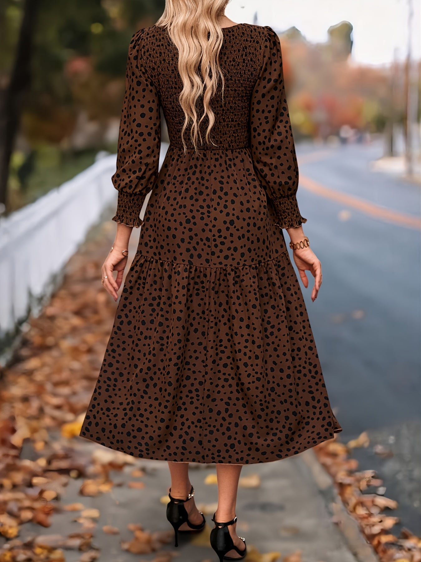 ZAFUL Leopard Print Elegant Dress With Long Sleeves