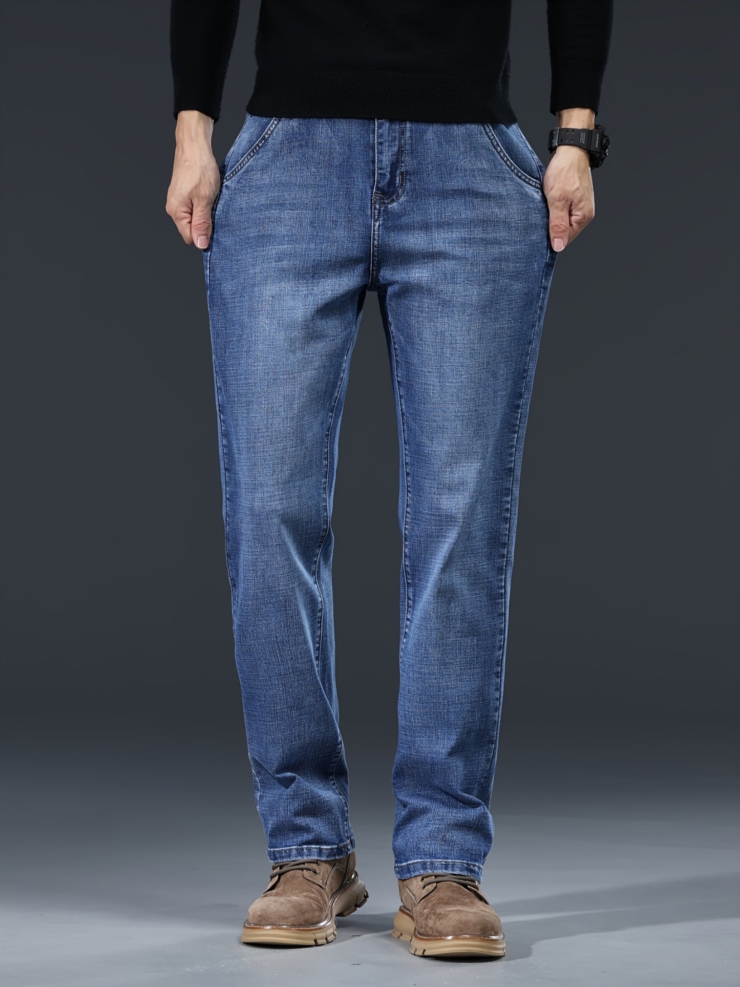 Men's Loose Fit Jeans Washed Denim Casual Straight Pants