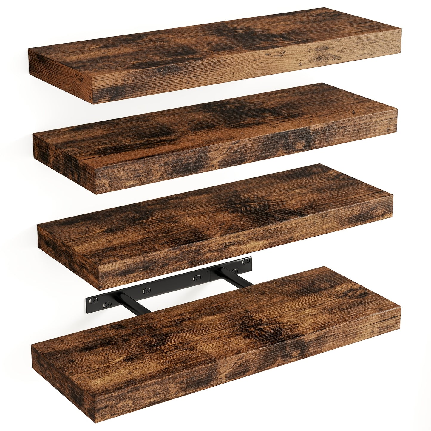 Rustic Floating Wall Shelves with Invisible Brackets for Decor