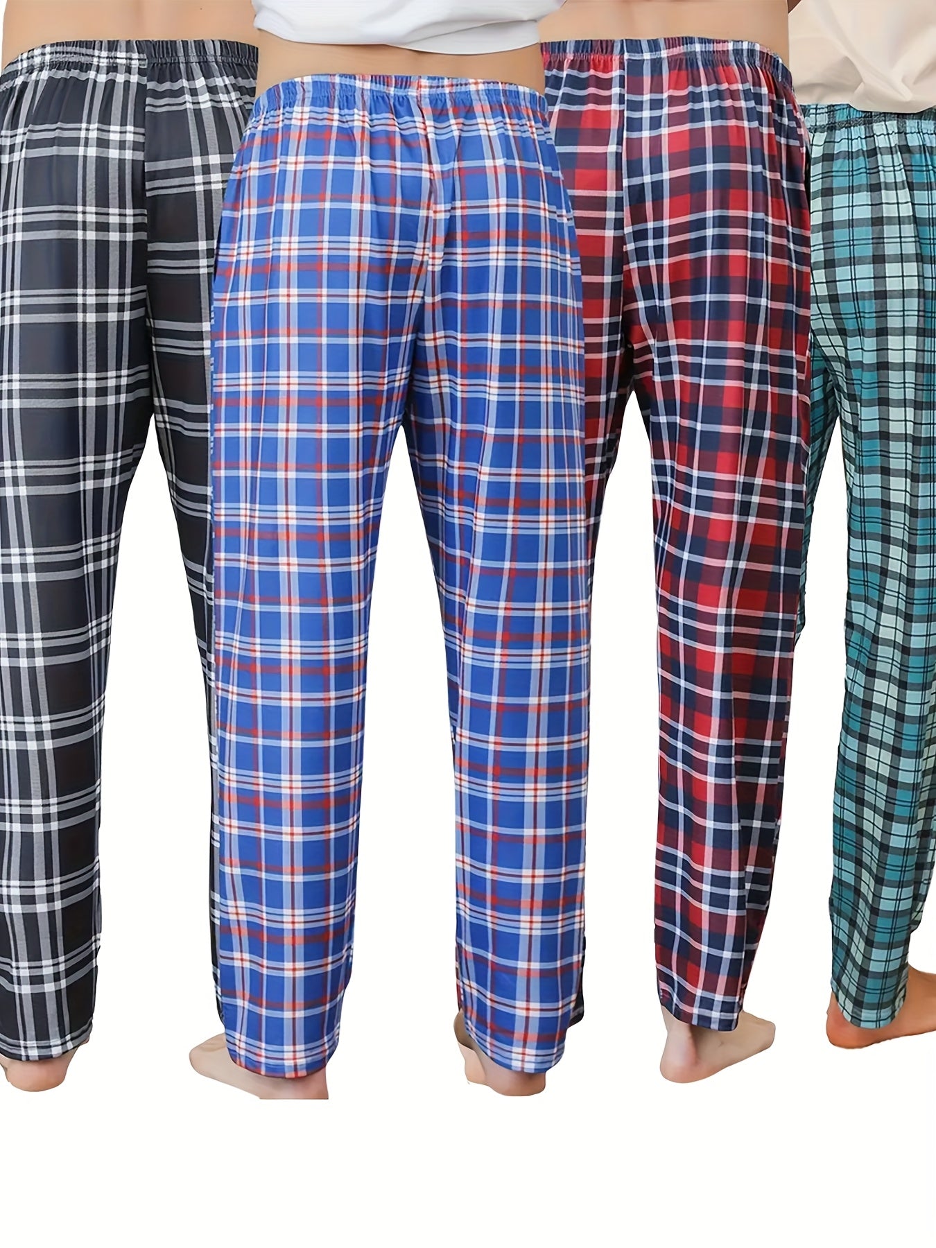 Men's 4 Pairs Plaid Lounge Pants Set for All Seasons