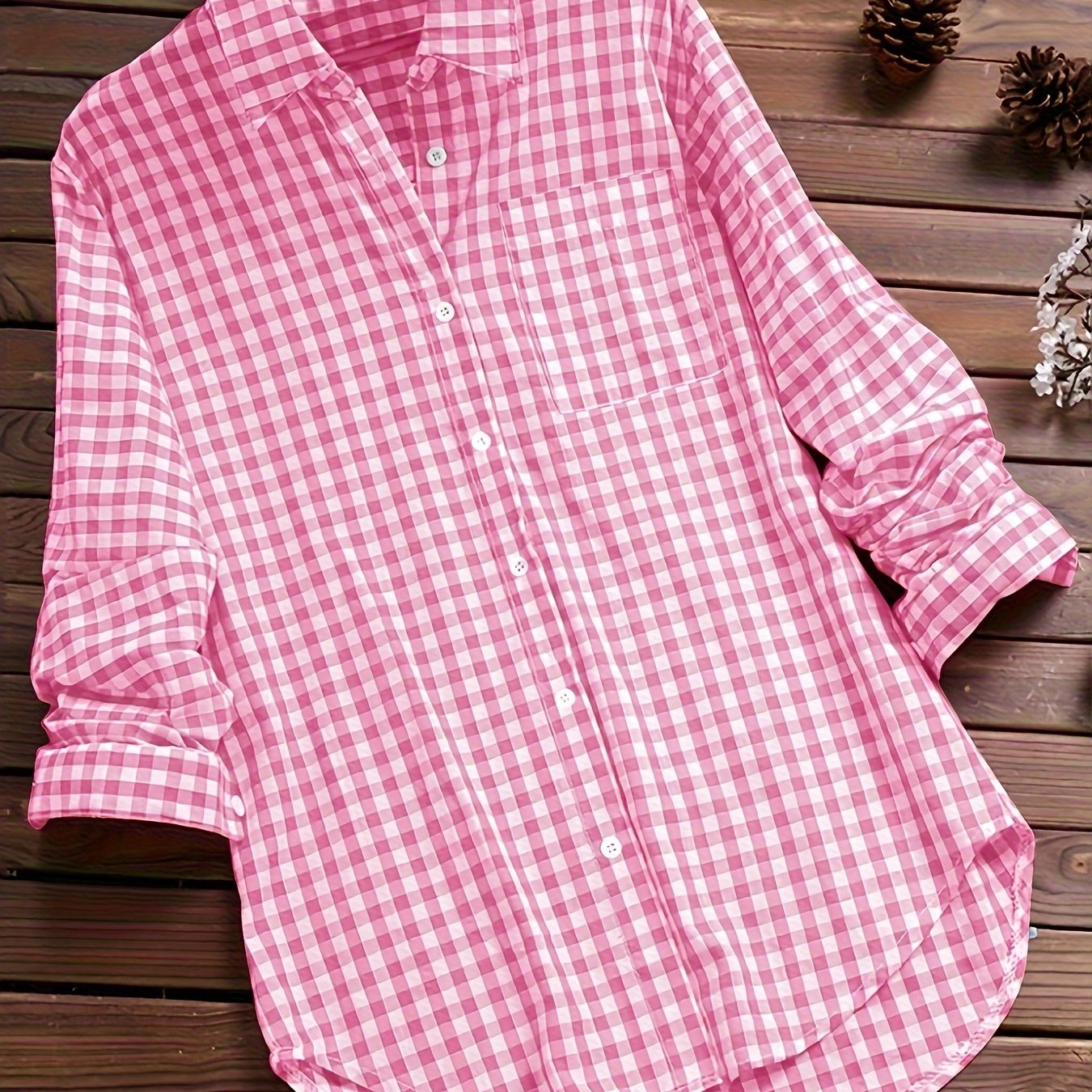 Vintage Gingham Shirt For Women Long Sleeve Button Up