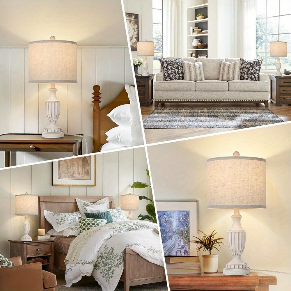 SUCOLITE Farmhouse Table Lamps Set With Linen Shade