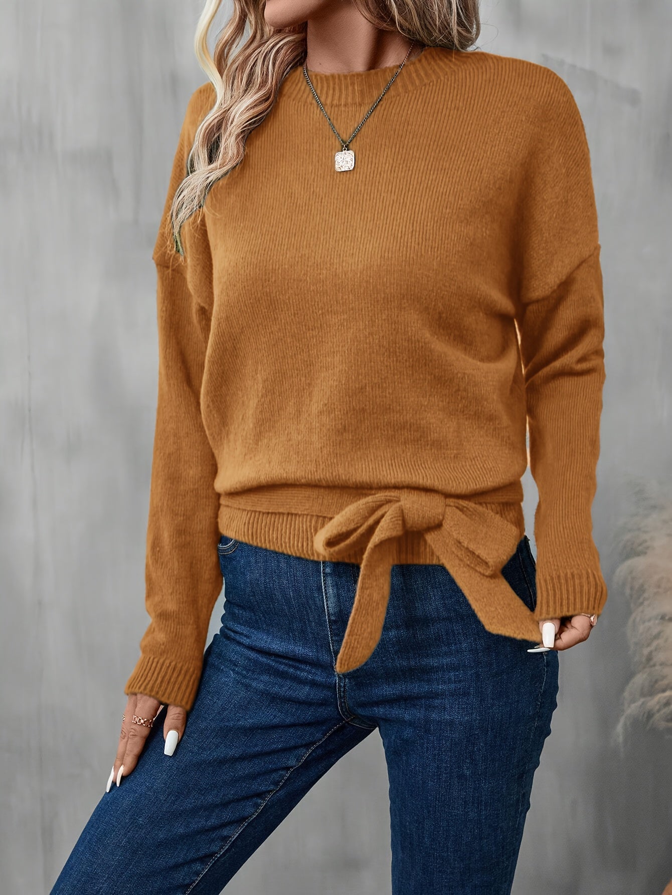 Cozy Loose Fit Bow Detail Sweater For Everyday Wear