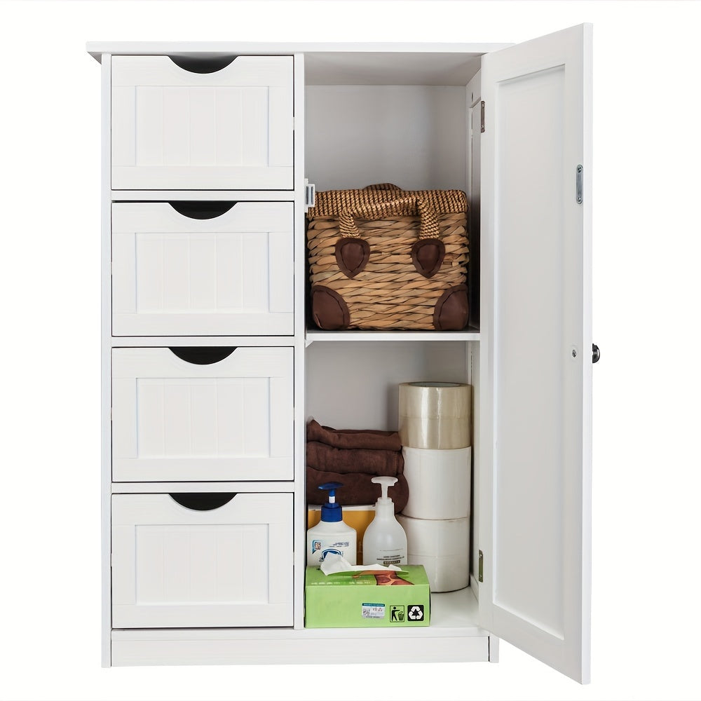 Elegant White Bathroom Storage Cabinet with Drawers for Organization