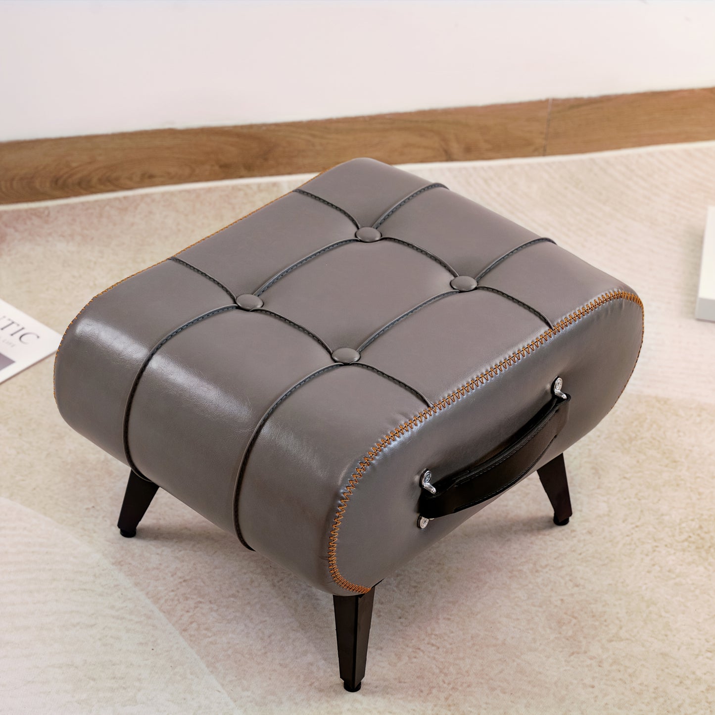 Stylish Leather Stool Oil Wax Finish Low Footstool Pro