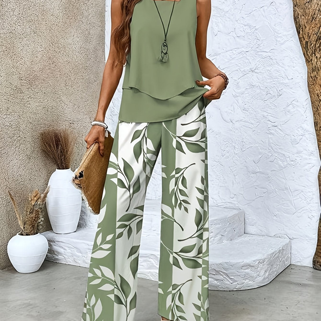 Textured Stripe Print Vest and Pants Leisure Suit Set